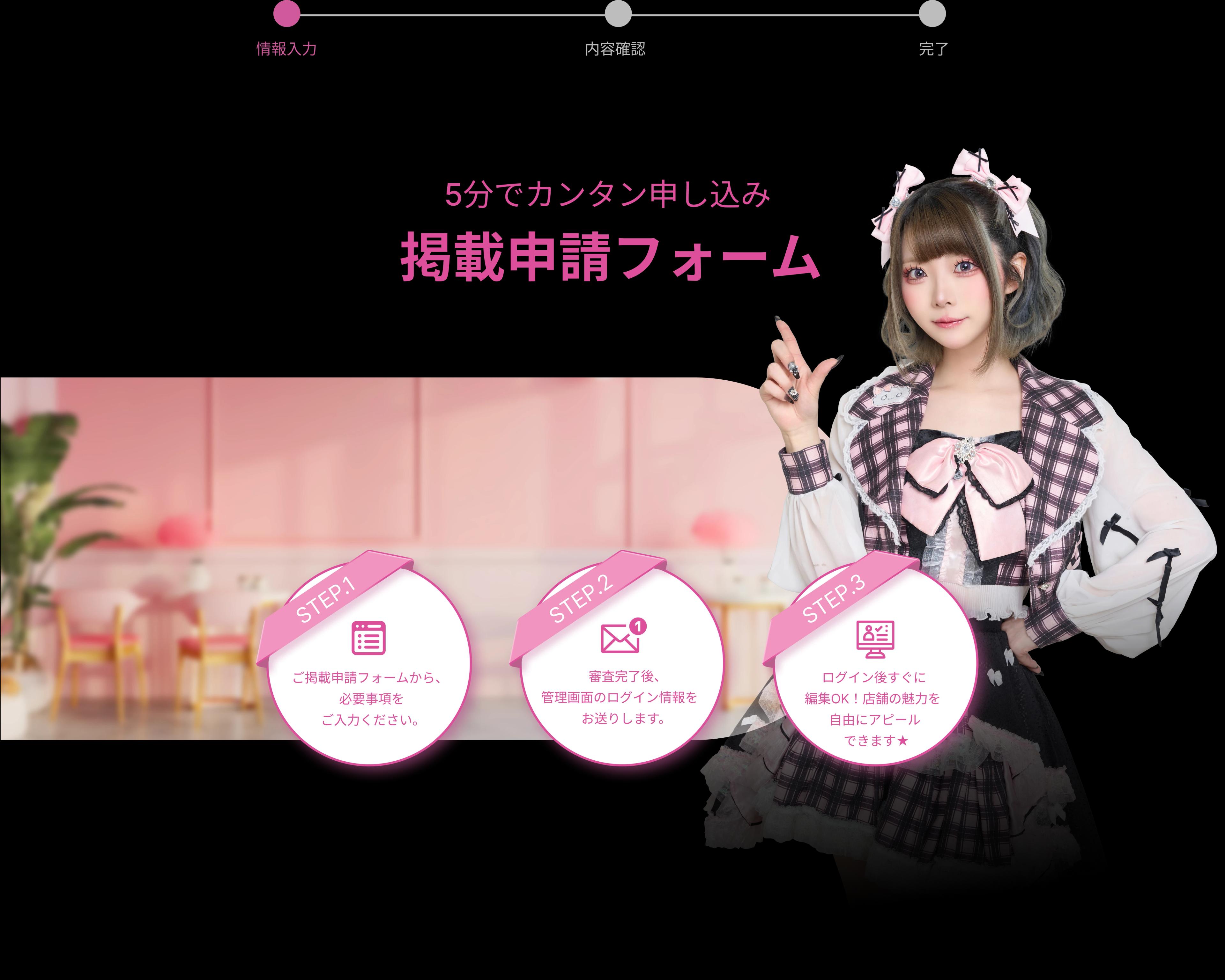 掲載申請フォームの説明と説明をする女性